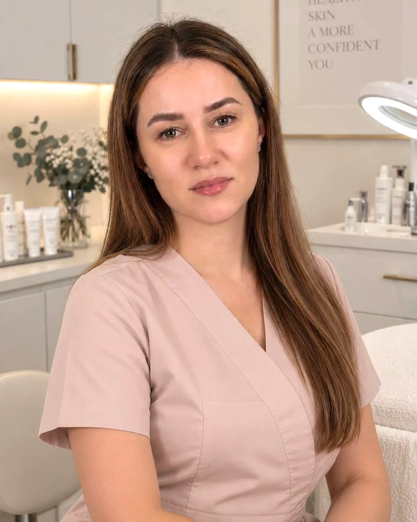 Julia, NC Licensed Esthetician, in the Kvitney treatment room
